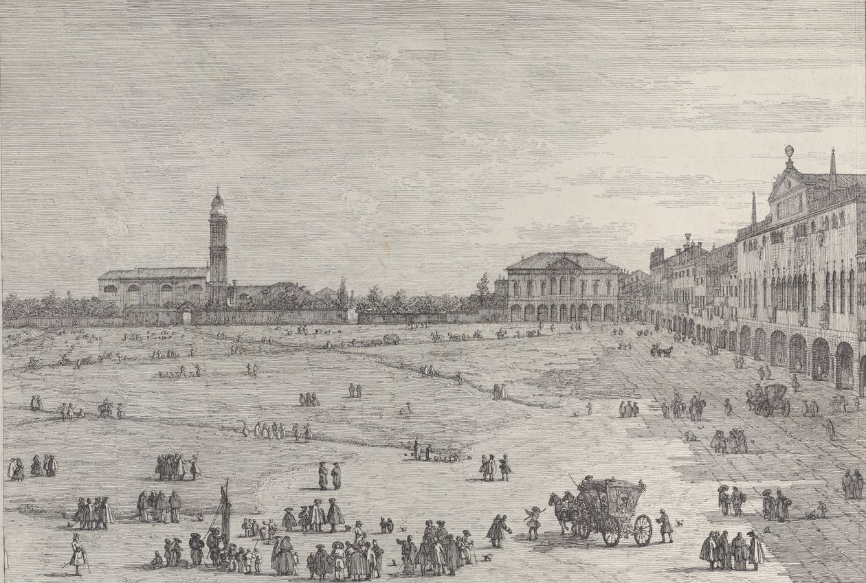 Prà della Valle: a padovai Prà della Valle tér jobb fele, a Col ..., 1735-46. alkotó: Canaletto