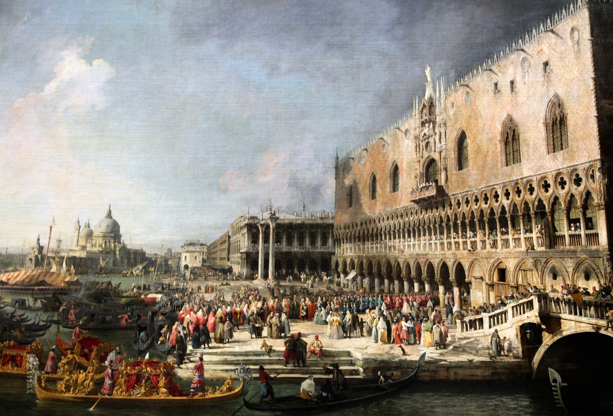 „A francia nagykövet fogadása Velencében”, 1726-1727 alkotó: Canaletto