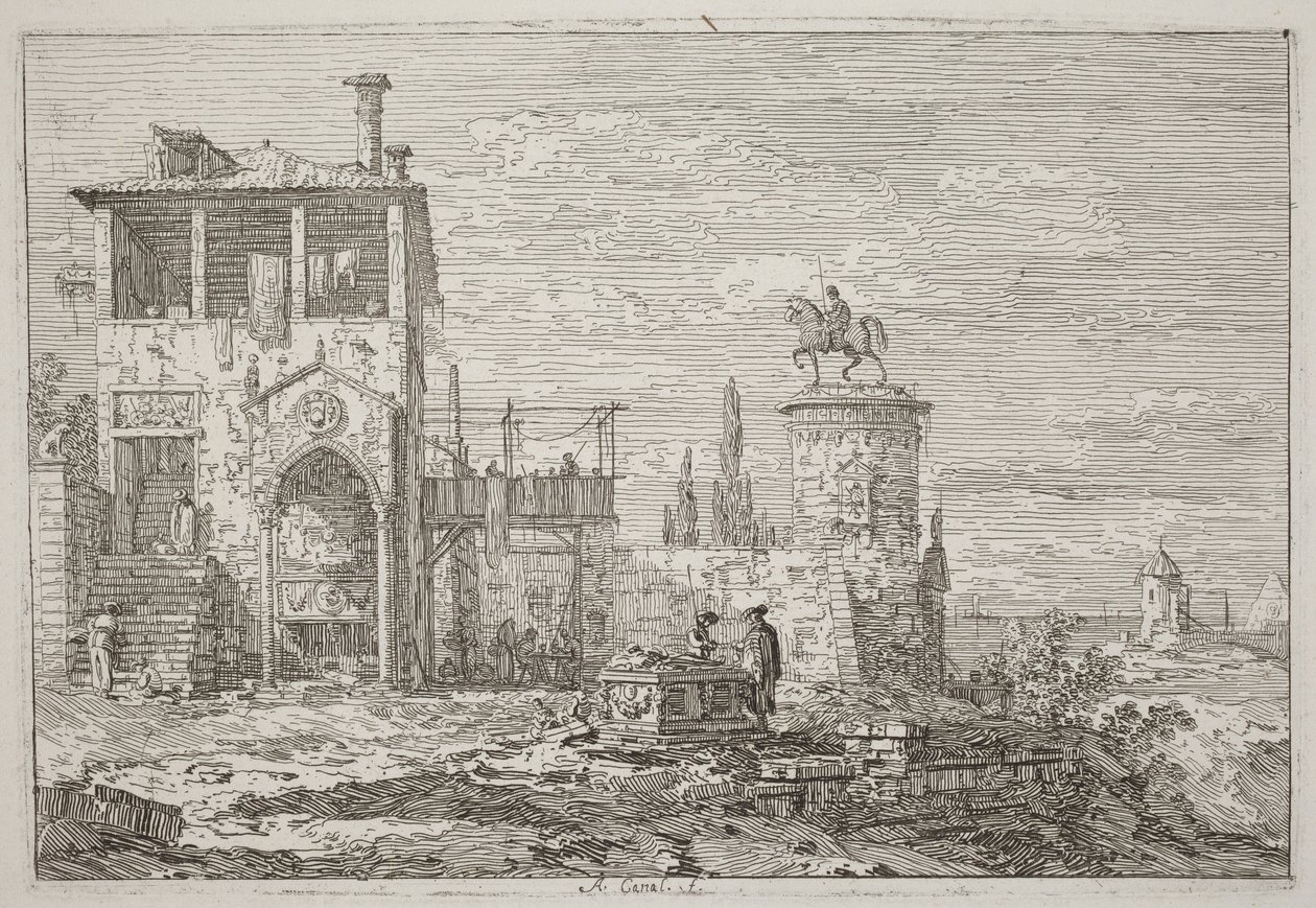 A lovas emlékmű [jobb felső sarok] alkotó: Canaletto