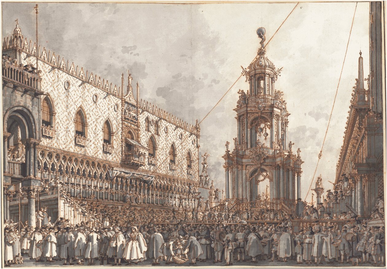 A „Giovedì Grasso” fesztivál a velencei Dózse-palota előtt alkotó: Canaletto