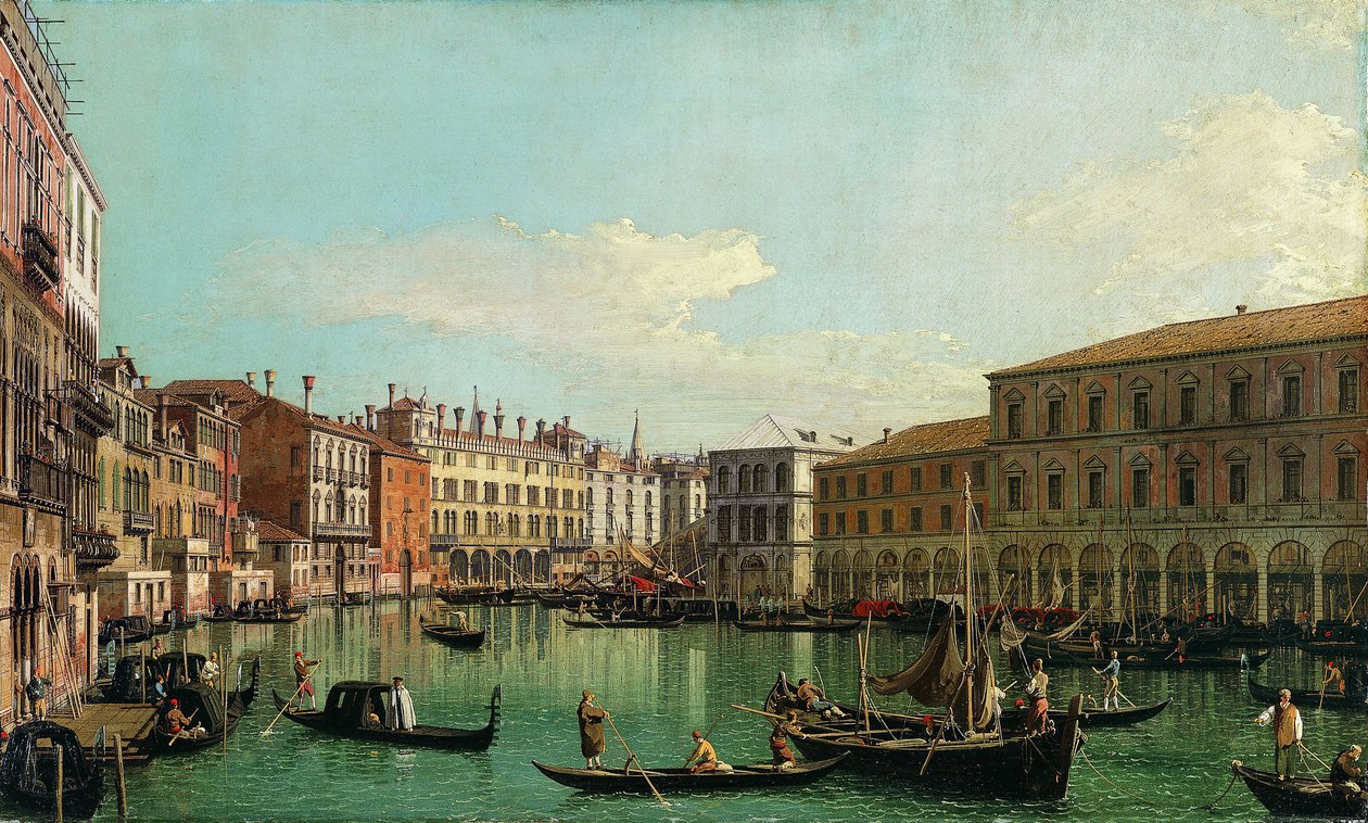 A Canal Grande, Velence, délre nézve a Rialto-híd felé, 1730-as évek. alkotó: Giovanni Antonio Canal