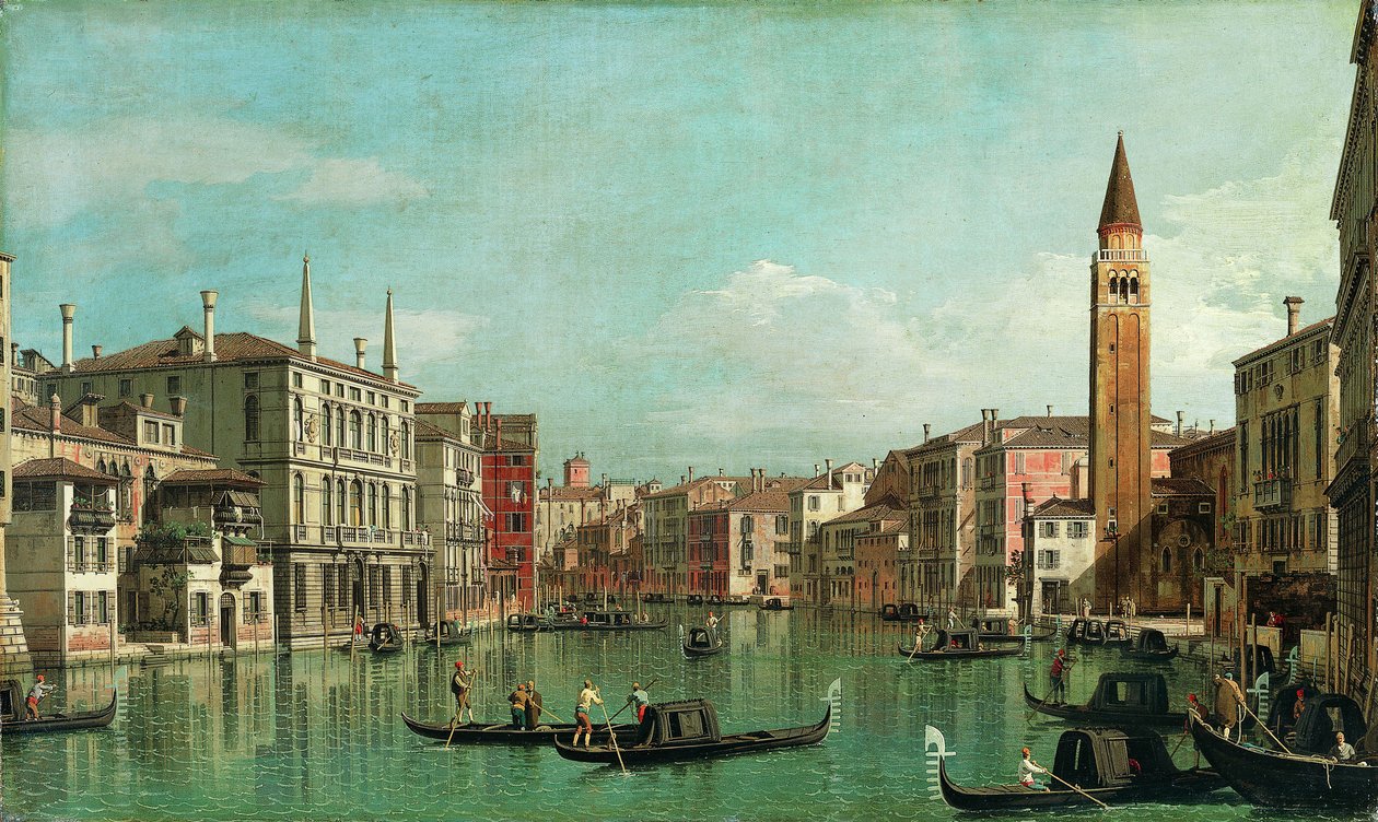 A Canal Grande, Velence, délkeletre nézve, jobbra a Campo della Caritàval, 1730-as évek. alkotó: Giovanni Antonio Canal
