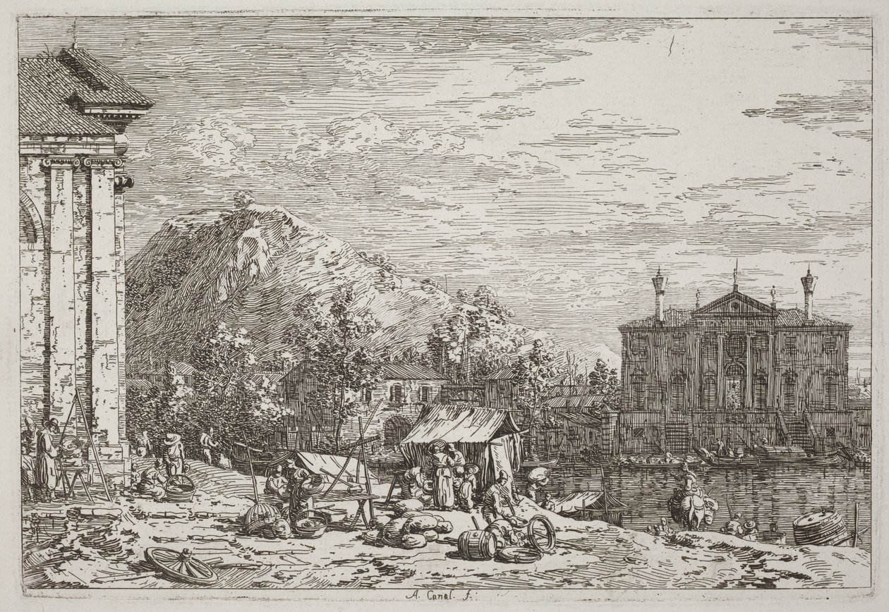 A doloi piac [bal alsó sarokban] alkotó: Canaletto