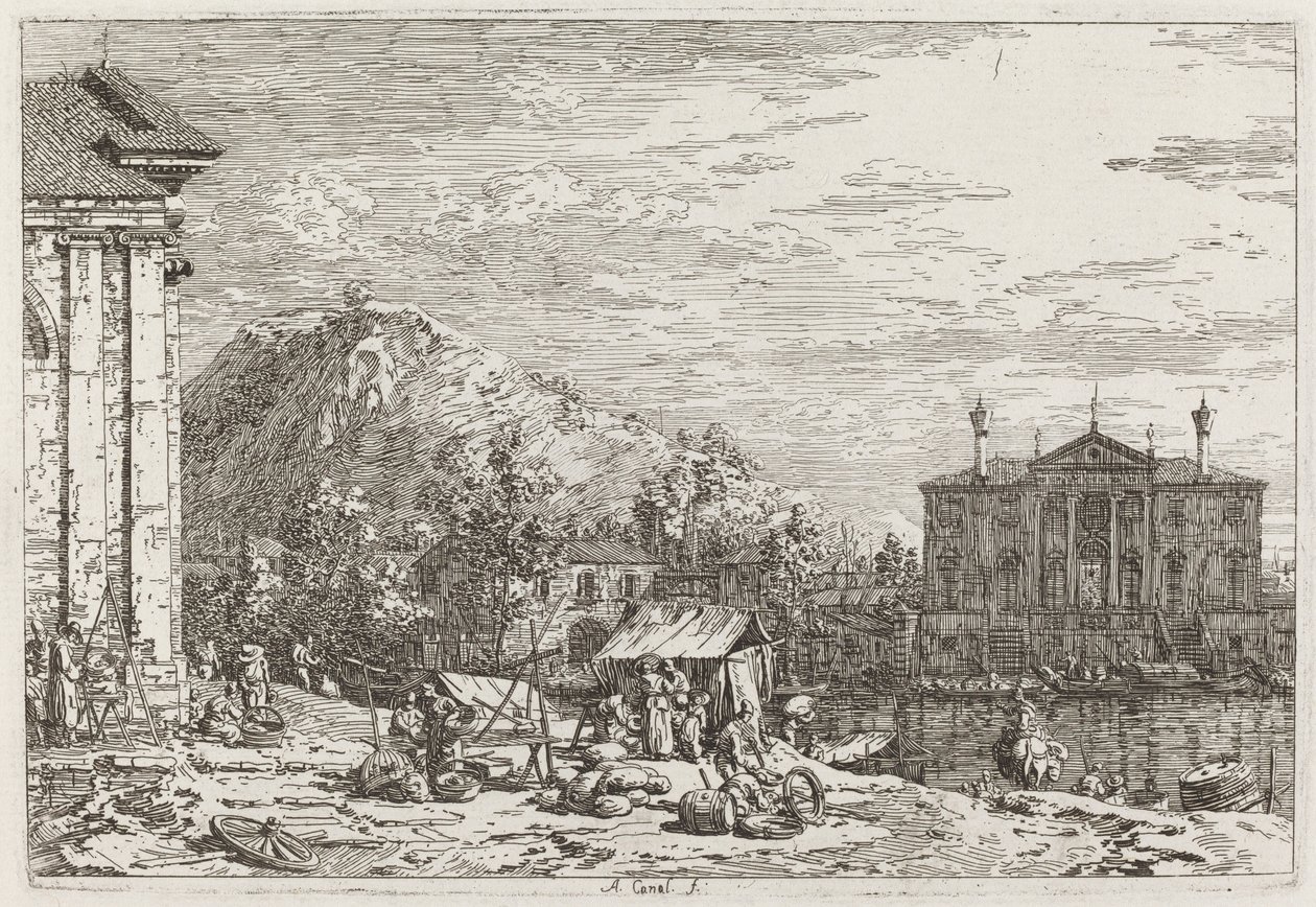 A Dolo-i piac [balra lent], c. 17351746. alkotó: Canaletto