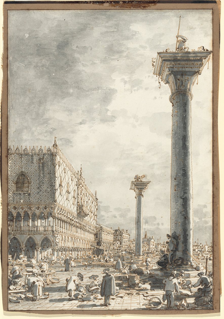 A Riva degli Schiavoni a mólónál lévő piacról nézve alkotó: Canaletto