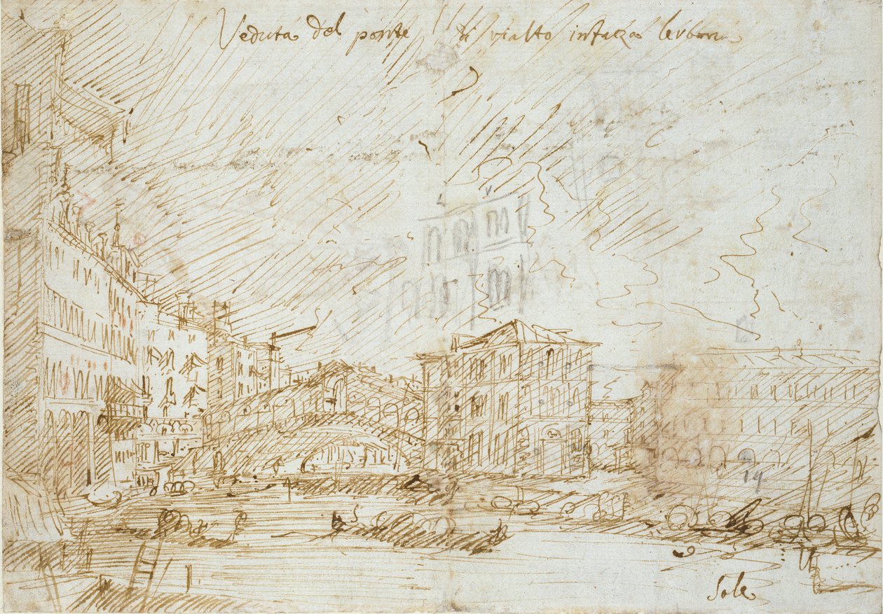 Velence: A Ponte di Rialto, 18. század közepe alkotó: Canaletto