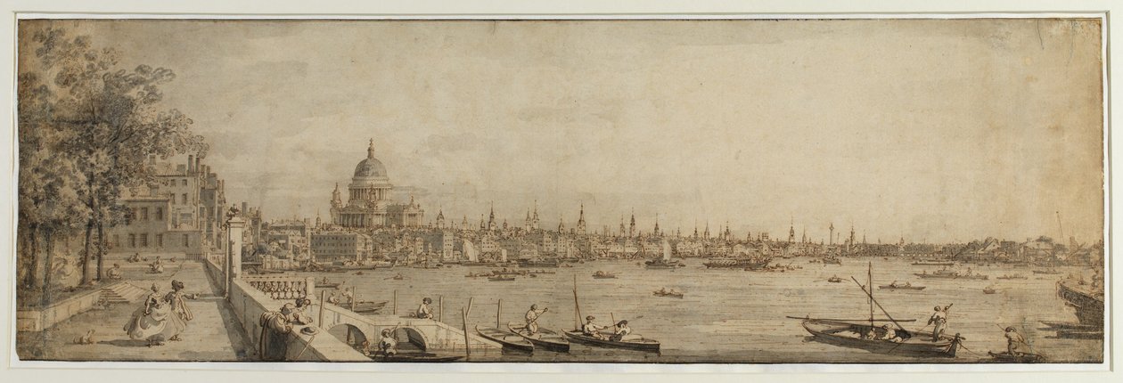 Kilátás a Somerset Gardensből a London Bridge felé néz, 1746-55 körül alkotó: Canaletto