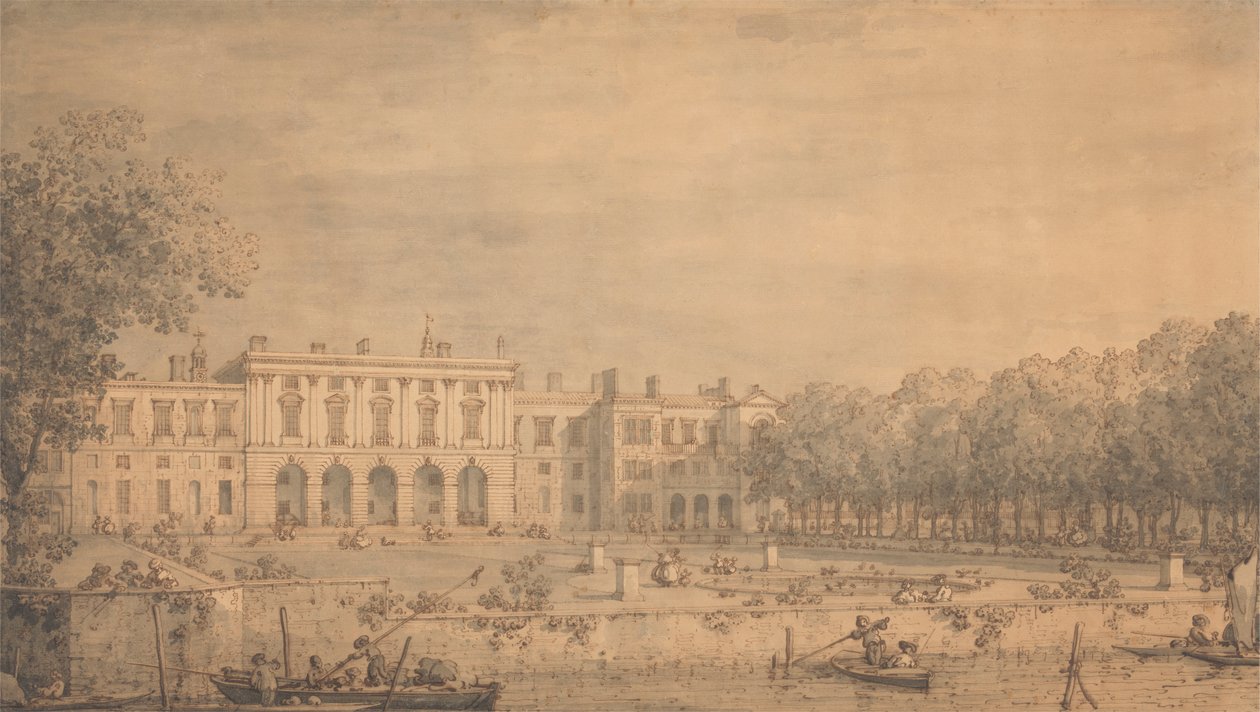 Kilátás a régi Somerset-házra a Temzéről alkotó: Canaletto