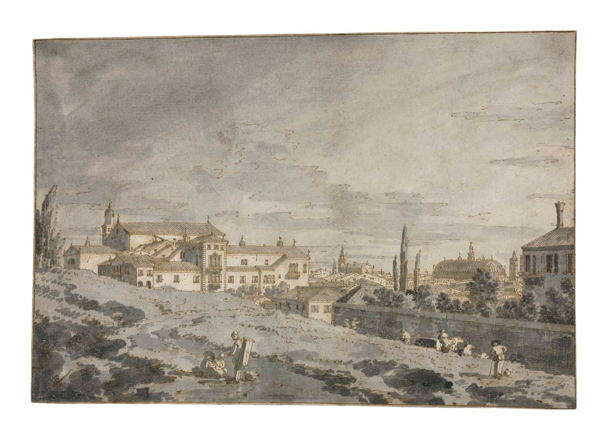 Kilátás Padovára a város falain kívülről a San Francesco templommal alkotó: Giovanni Antonio Canal
