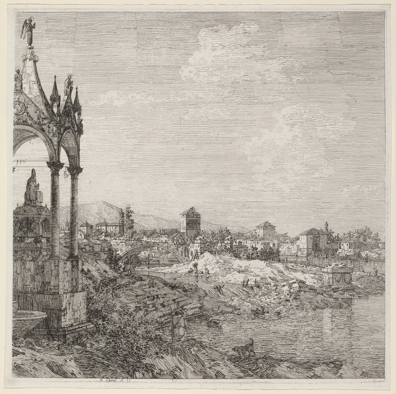 Kilátás egy városra a püspök sírjával alkotó: Canaletto