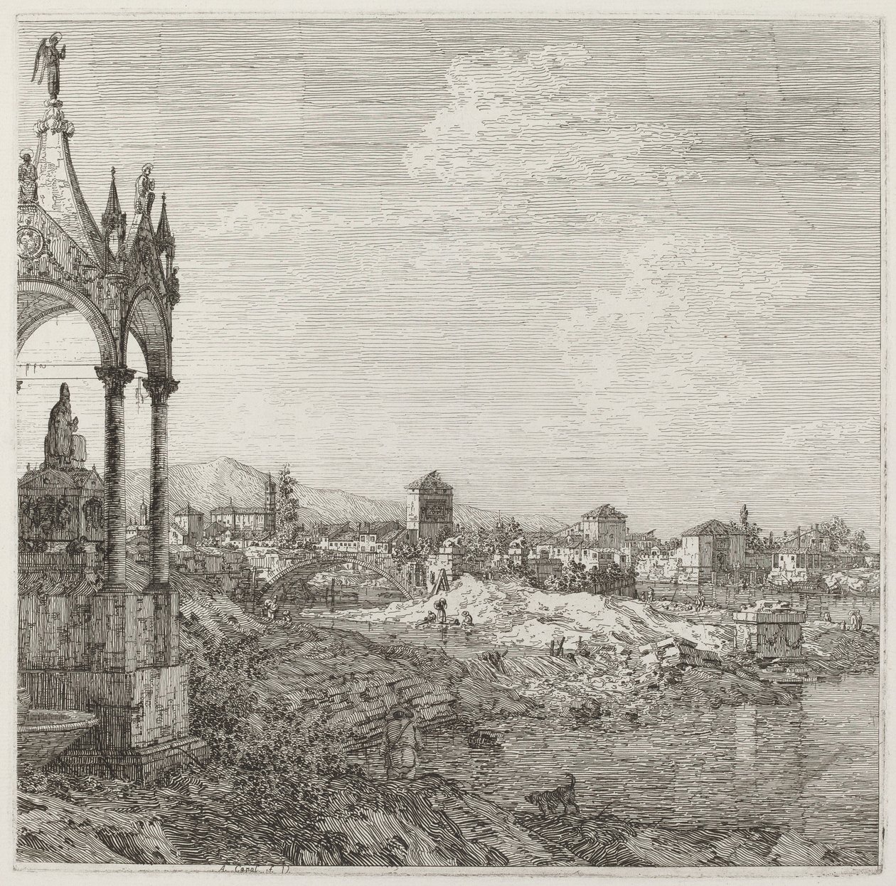 Kilátás egy városra a püspök sírjával alkotó: Canaletto