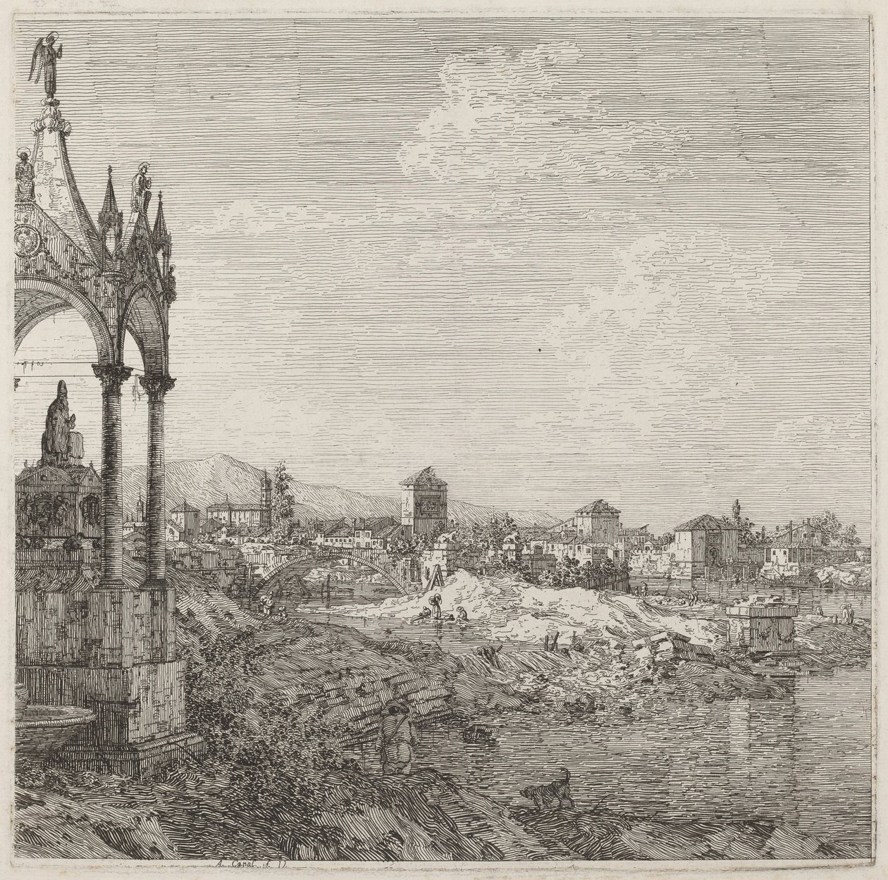 Kilátás egy városra a püspök sírjával alkotó: Canaletto