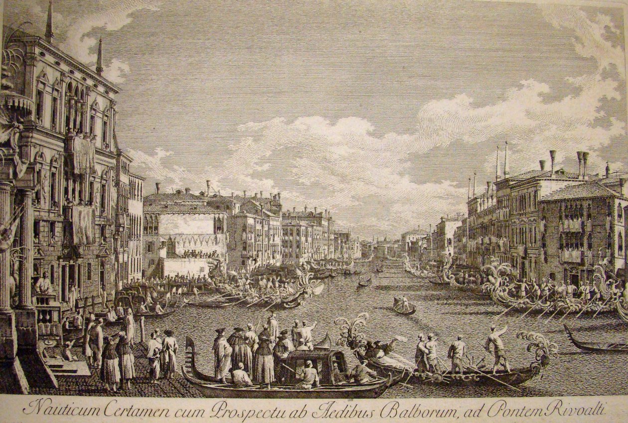 Vízi fesztivál a velencei Nagycsatornán. Balra az előtérben a 16. században épült Palazzo Balbi. alkotó: Canaletto