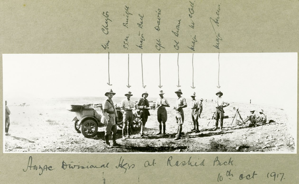 Az ANZAC hadosztály főhadiszállása Rashid Beckben, 1917. október alkotó: Capt. Arthur Rhodes
