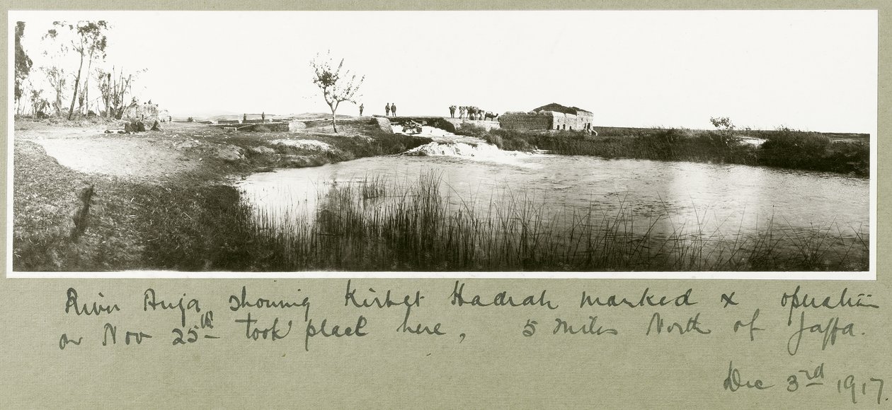 Auja folyó, Khirbet Hadrah látható, 1917. december 3 alkotó: Capt. Arthur Rhodes