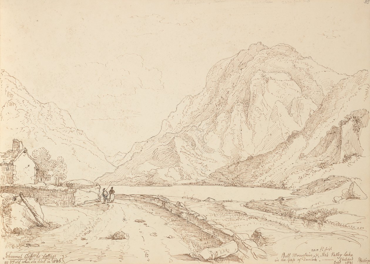 Bull Mountain és Ash Valley Lake Dunloh szakadékában, 1841. szeptember alkotó: Capt. Thomas Hastings