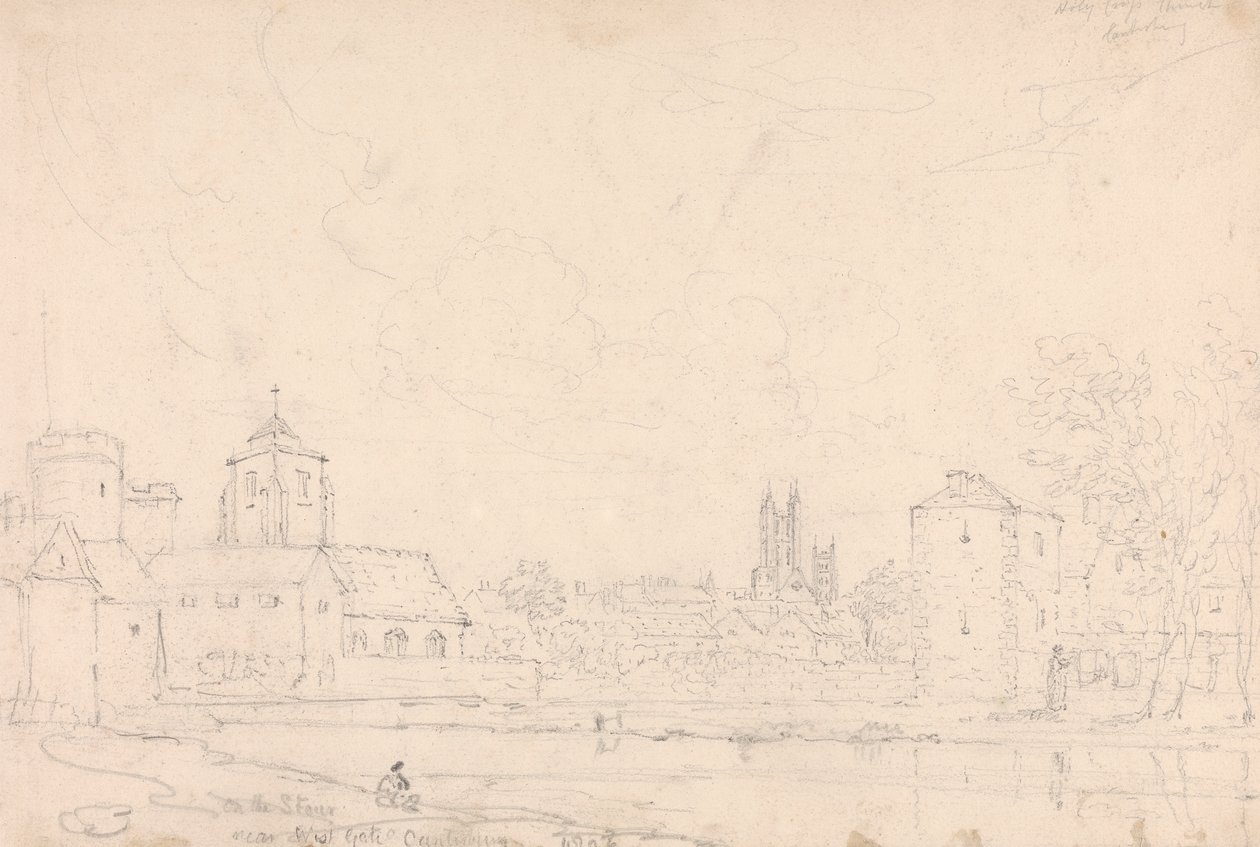 A Stour-on, a West Gate közelében, Canterburyben alkotó: Capt. Thomas Hastings