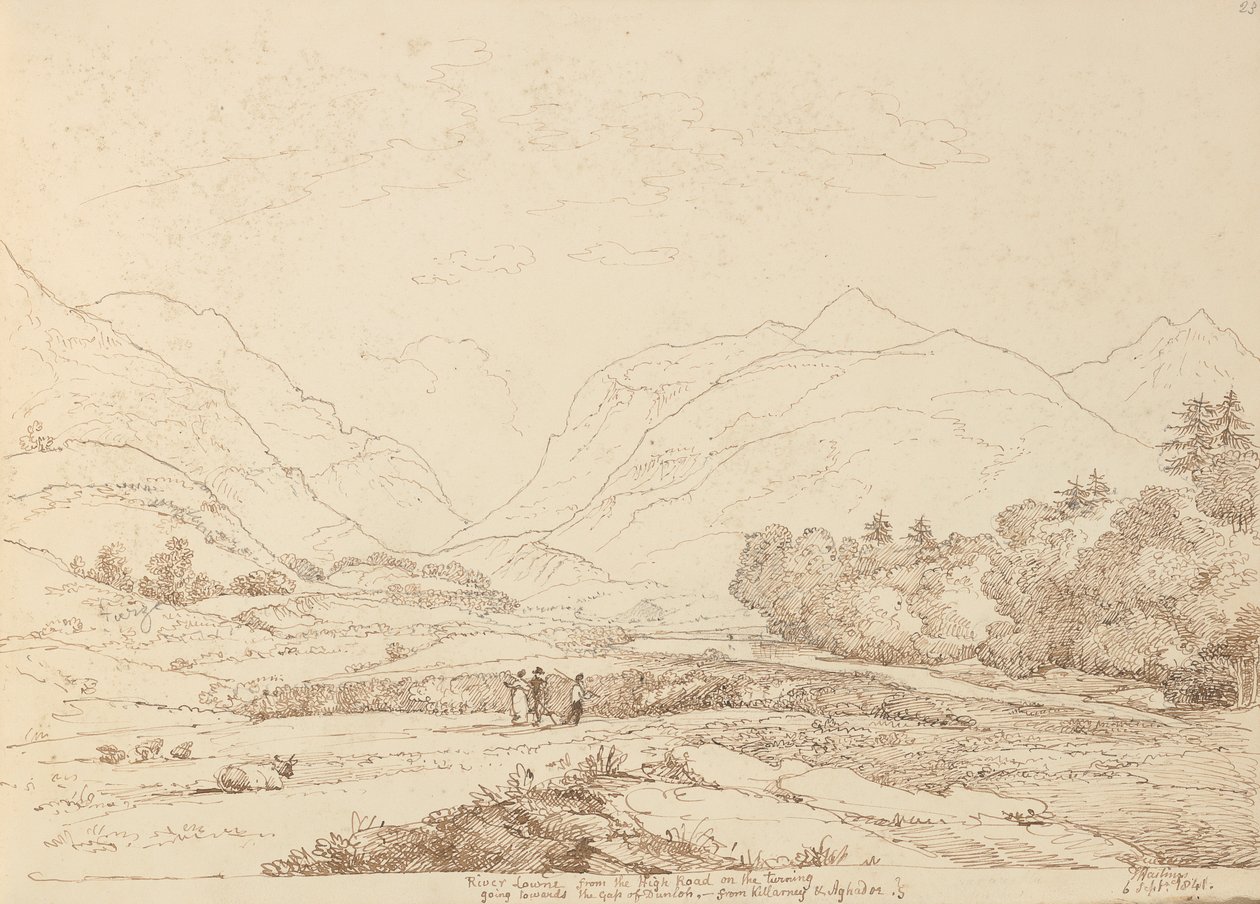 Laune folyó a High Roadról Killarney & Aghadoe-ból, 1841. szeptember 6 alkotó: Capt. Thomas Hastings