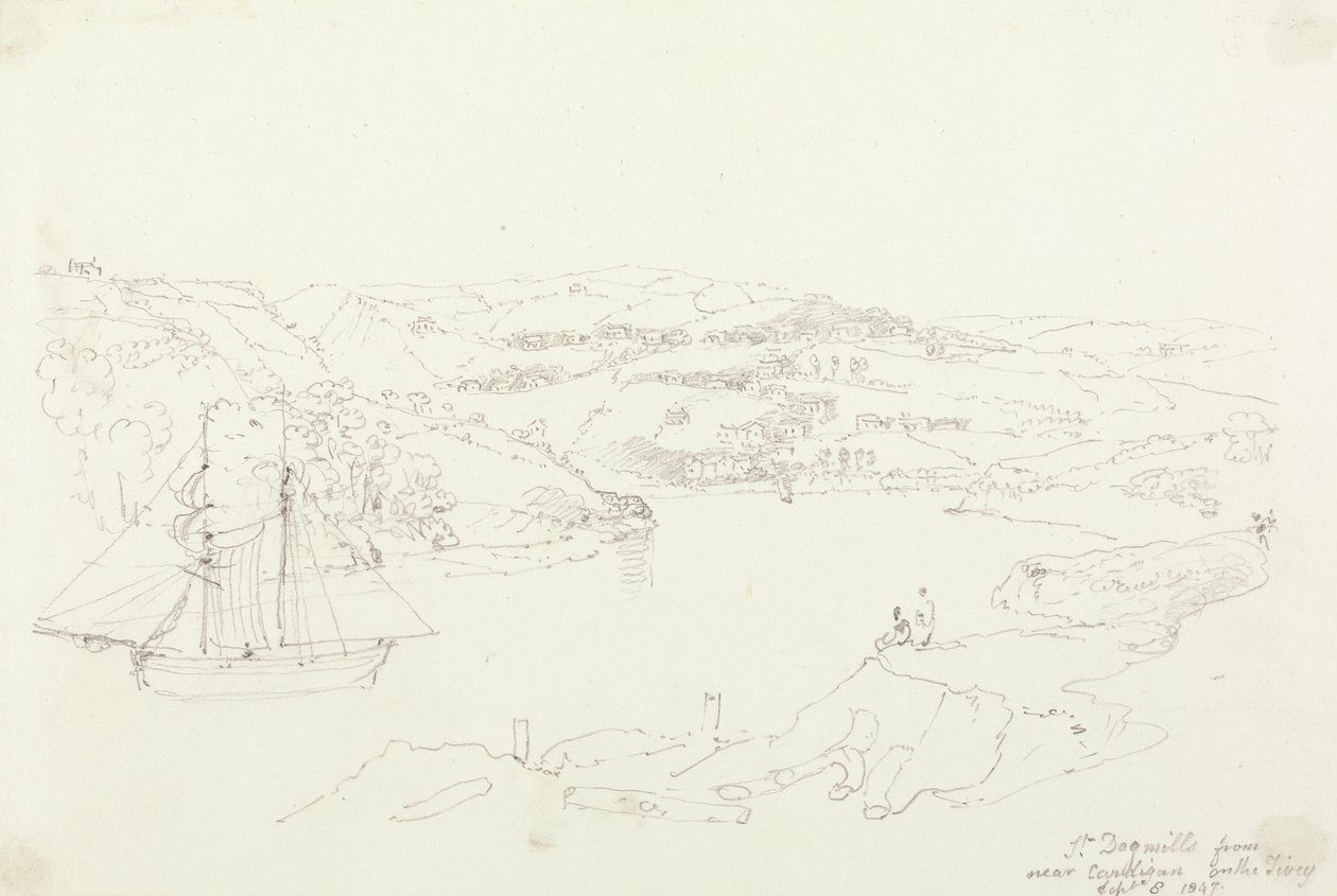 Saint Dogmaels Cardiganból a Teifi-parton, 1847. szeptember 8 alkotó: Capt. Thomas Hastings
