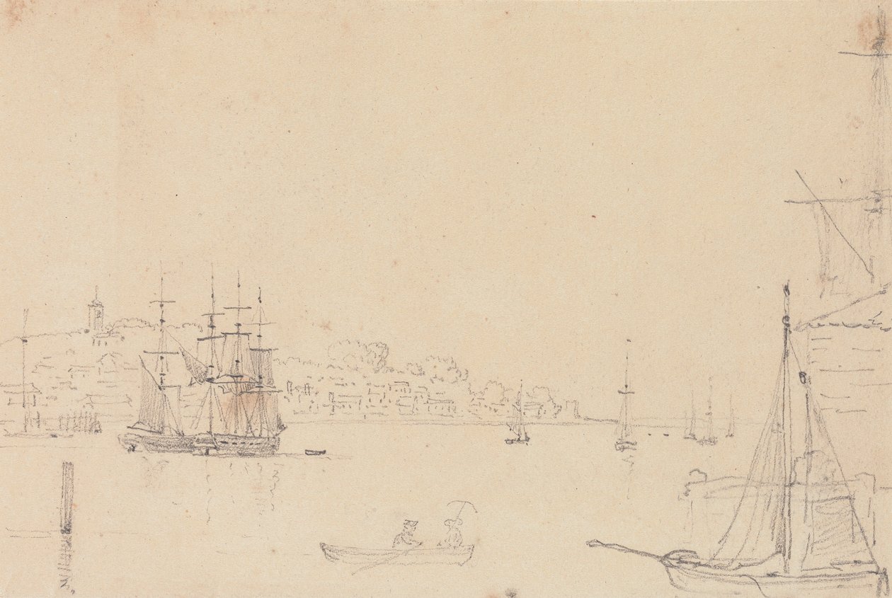 Vázlat a hajókról West Cowes közelében, Wight-szigeten alkotó: Capt. Thomas Hastings