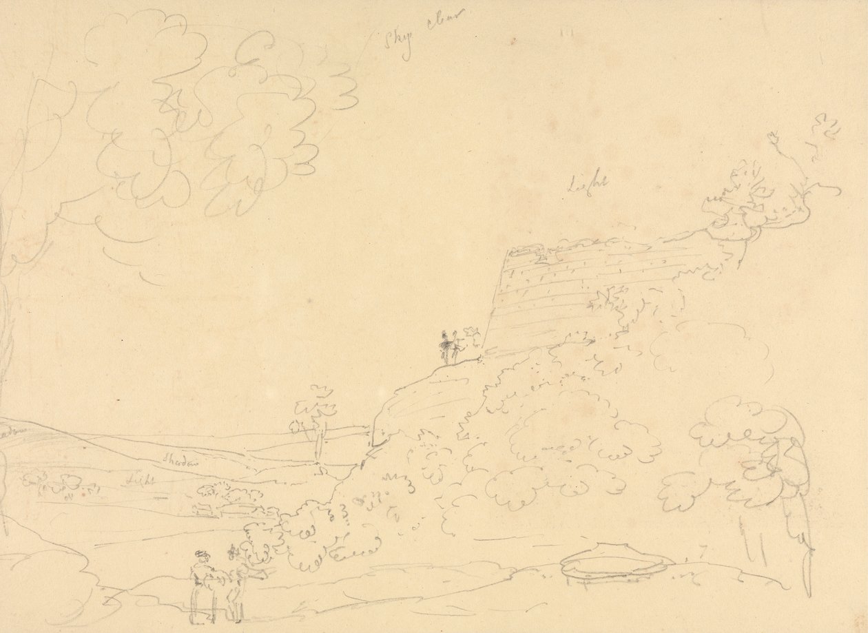 Vázlat egy domboldali bástyáról, Wight-szigetről alkotó: Capt. Thomas Hastings