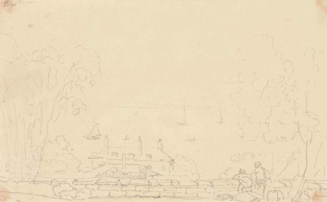 Vázlat egy birtokházról a part közelében, Wight-szigeten alkotó: Capt. Thomas Hastings