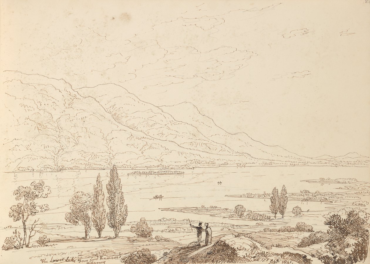 Az Alsó-tó Lord Kenmarestől, Killarney, 1841. szeptember alkotó: Capt. Thomas Hastings