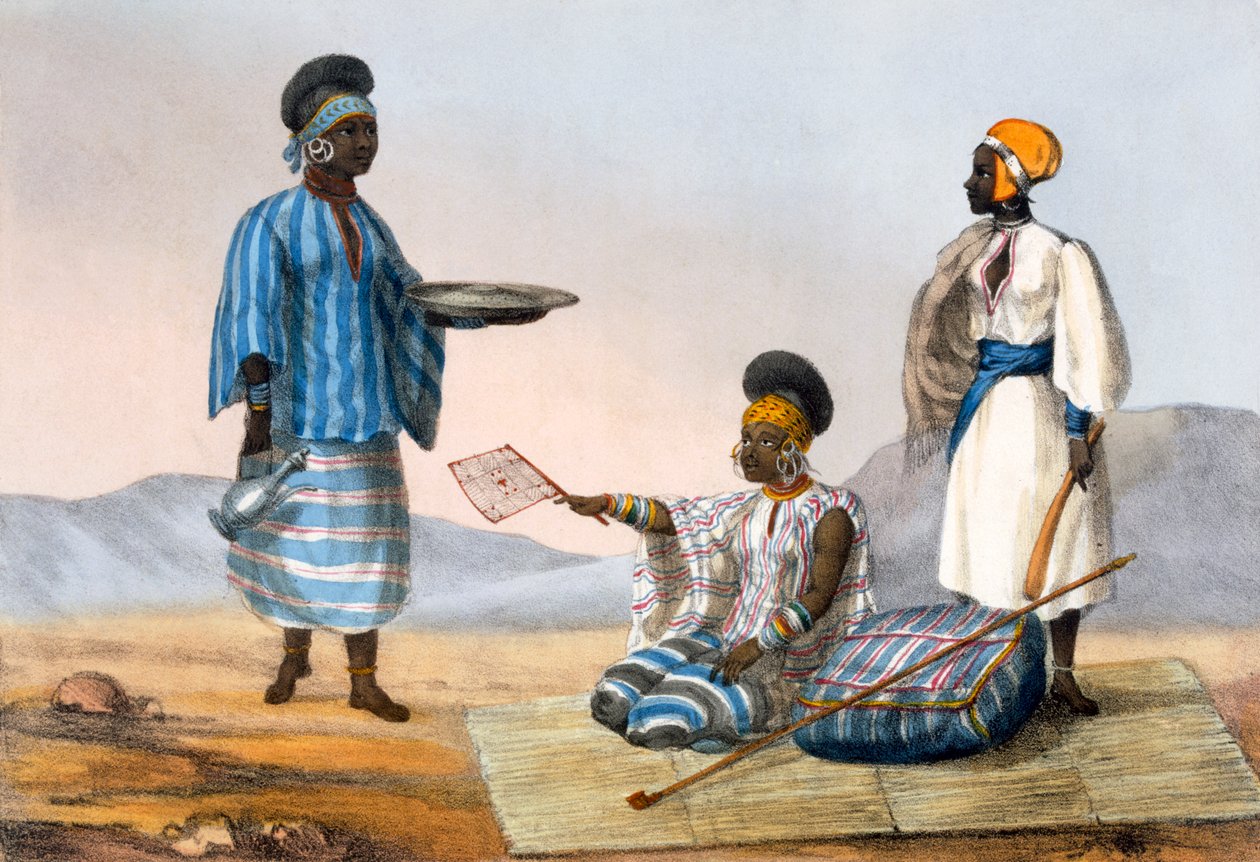 Bennszülött nők csoportja Szudánban, a "Narrative of Travels in Northern Africa in the Years 1818-19 and 1820" című könyvből, 1820 körül. alkotó: Captain George Francis Lyon