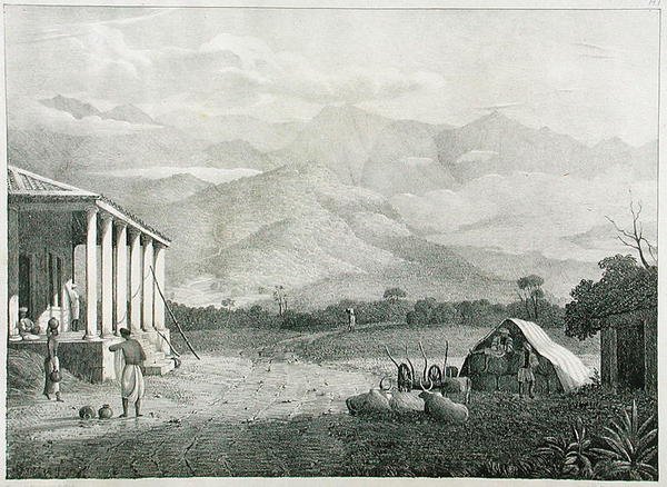 A Seremoogy vagy Streemoogy, Pass, Neelgherry Mountains, 1. lemez a View of the Neilgherries, vagy Blue Mountains of Coimbetoor, Dél-India című művéből, McCurdy kapitánytól, 1830. alkotó: Captain E. A. after McCurdy