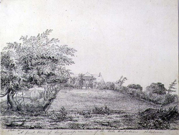 I. Napóleon longwoodi rezidenciájának elülső nézete a késő délutáni órákban, St. Heléna alkotó: Captain G. Rotton
