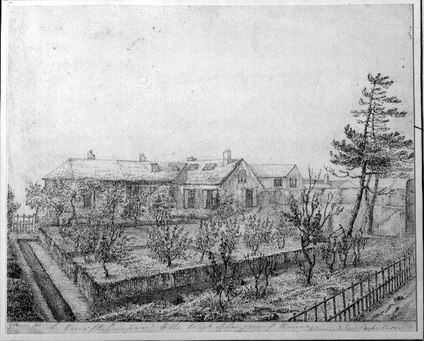 Kilátás a gyümölcsösre a Longwood House-tól nyugatra, St. Helena szigetén, 1821 körül alkotó: Captain G. Rotton