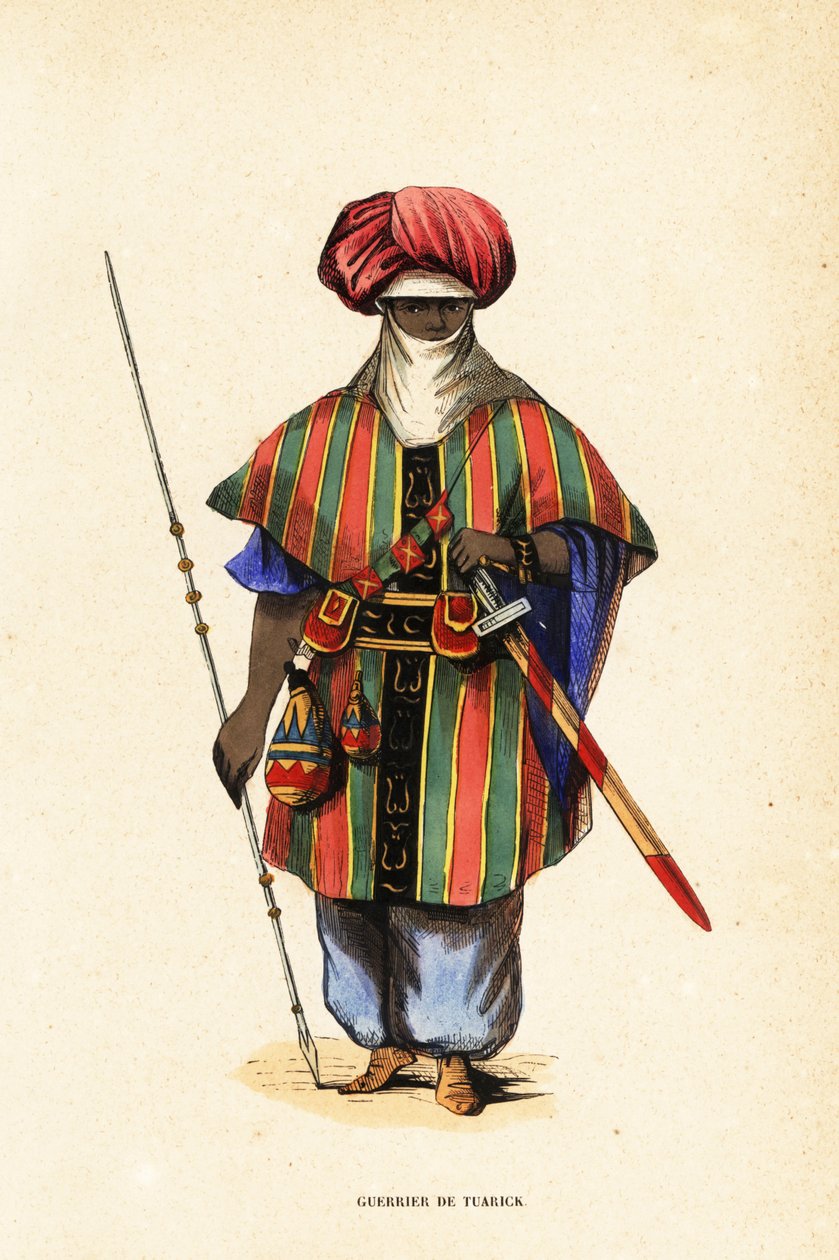 A nigeri Agadez nemes tuareg harcosa tagelmustban (turbán és fátyol), taktkat (ing) és akarbey (nadrág) alkotó: Captain George Francis (after) Lyon