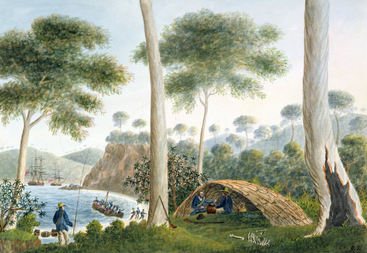 Native Hut (vagy Wigwam) az Adventure Bay-ben, Van Diemen földjén, 1792 alkotó: Captain George Tobin