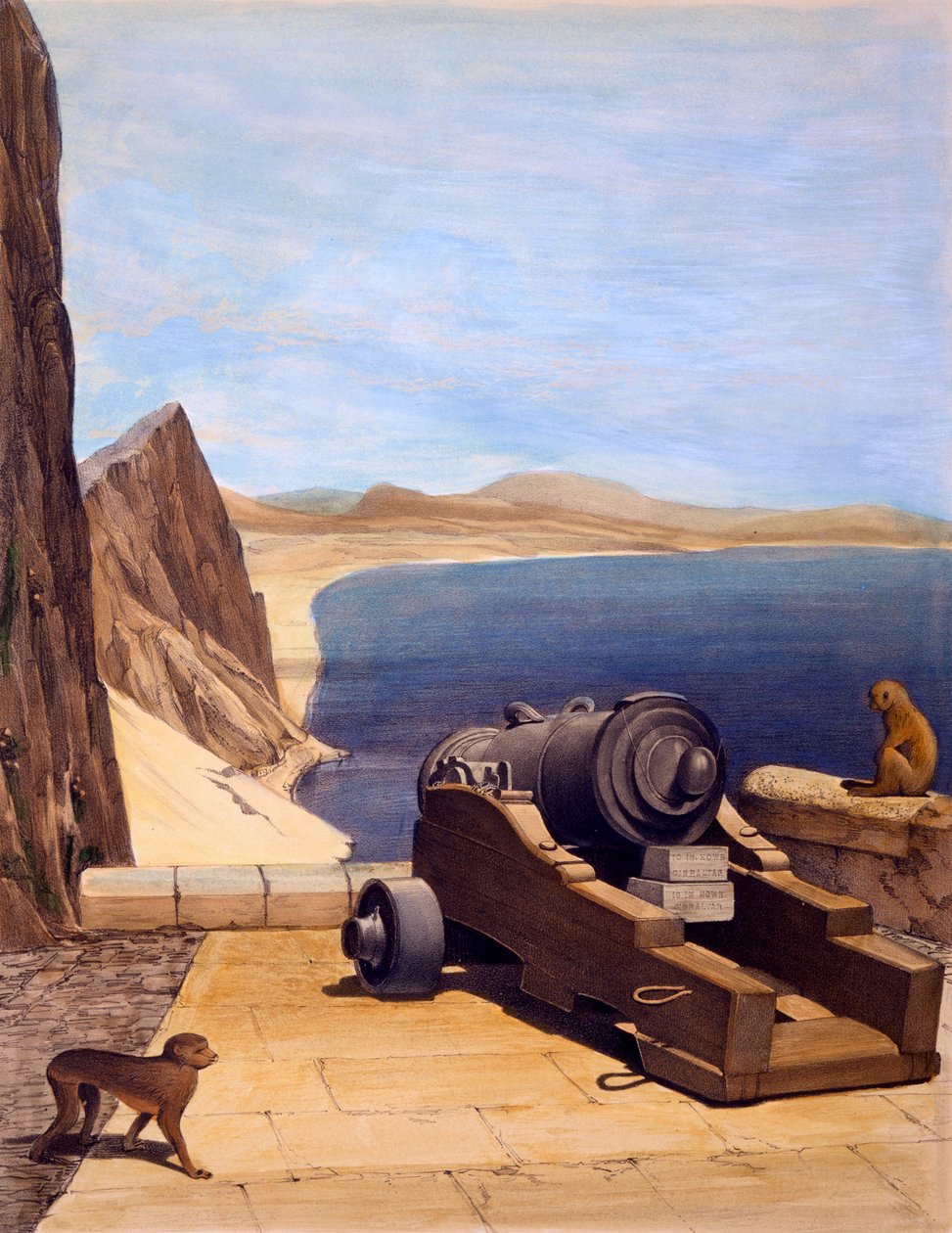 The Mediterrane Battery, Gibraltar, TC Dibdin által készített nyomat a Select Views of the Rock and Fortress of Gibraltarból, megjelent 1846 alkotó: Captain J. M. Carter