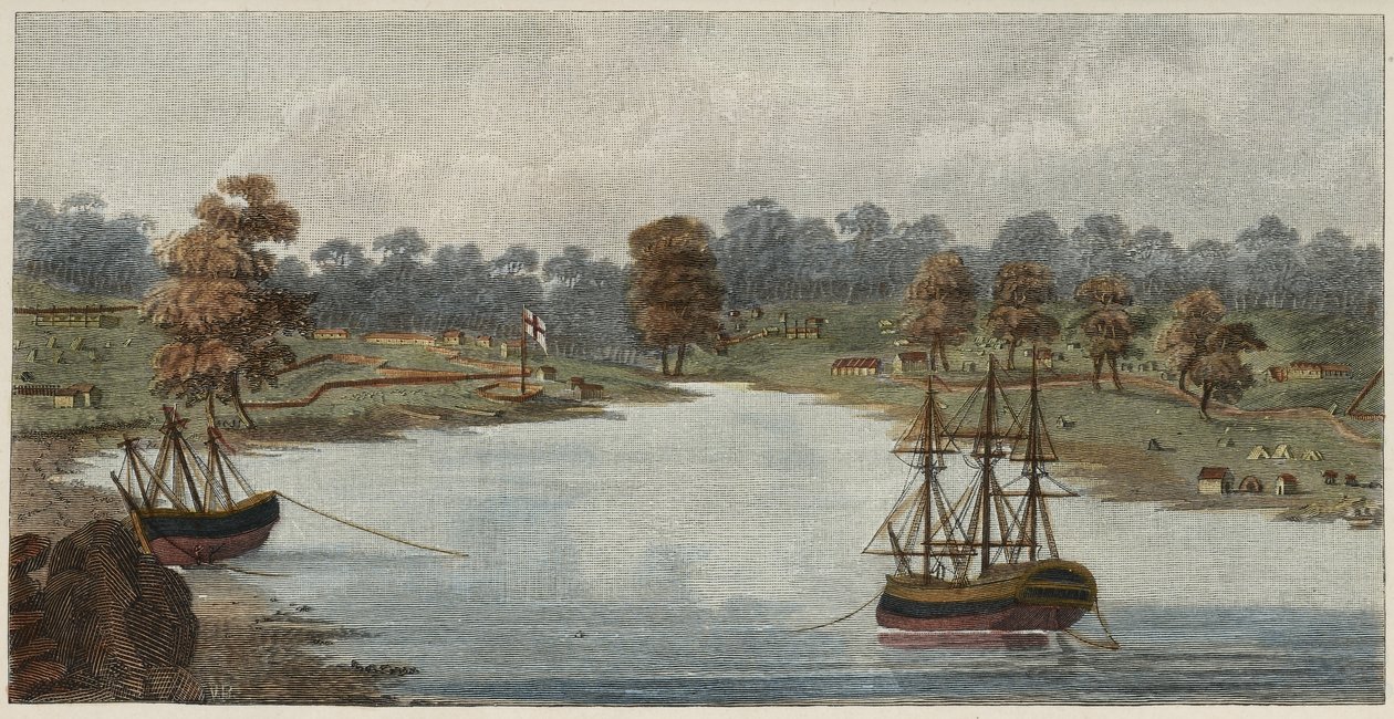 Sydney Cove, 1788 (kézzel színezett rézmetszet) alkotó: Captain John Hunter