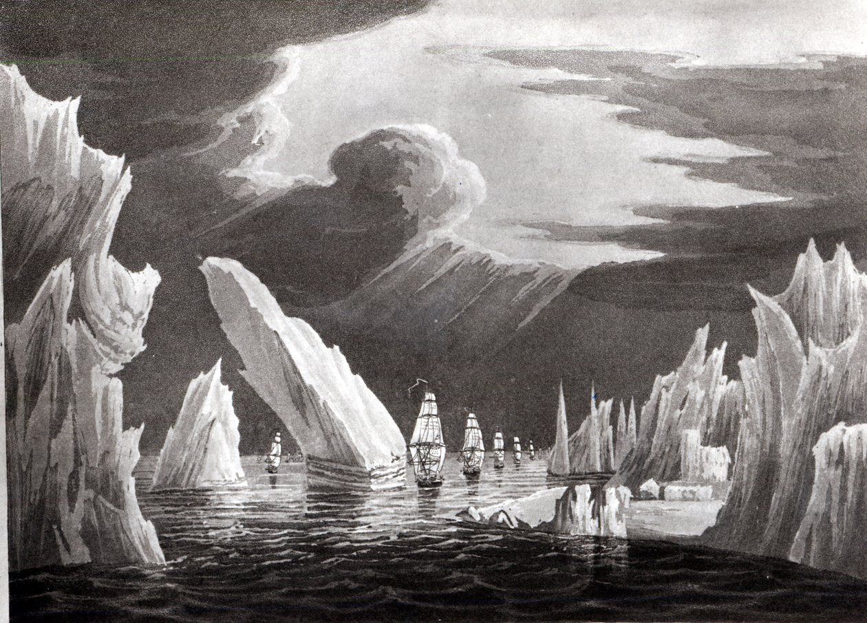 Áthaladás a jégen, 1818. június 16., vésette D. Havell (bw fotó) alkotó: Captain N. Rofs