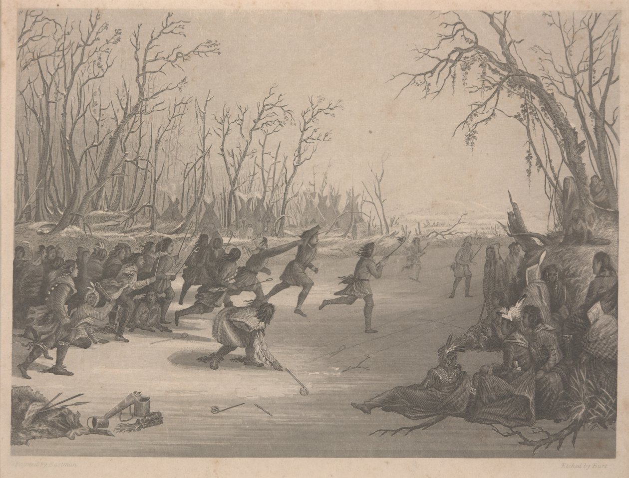 A Dahcota (sziú) indiánok labdajátéka, Charles Kennedy Burt (1823-92) rézkarca, 1850 decemberéig (rézkarc) alkotó: Captain Seth Eastman