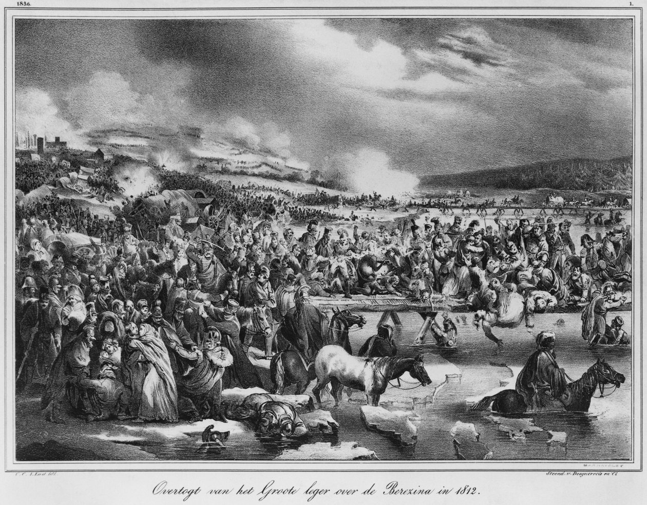 Átkelés a Berezinán 1812 novemberében, Desguerrois metszete (XIX. század) alkotó: Carel Christian Anthony Last