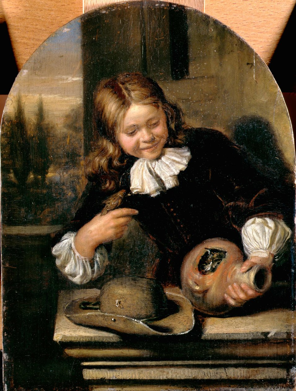 Fiú zászlóval és madárfészkel alkotó: Carel De Moor