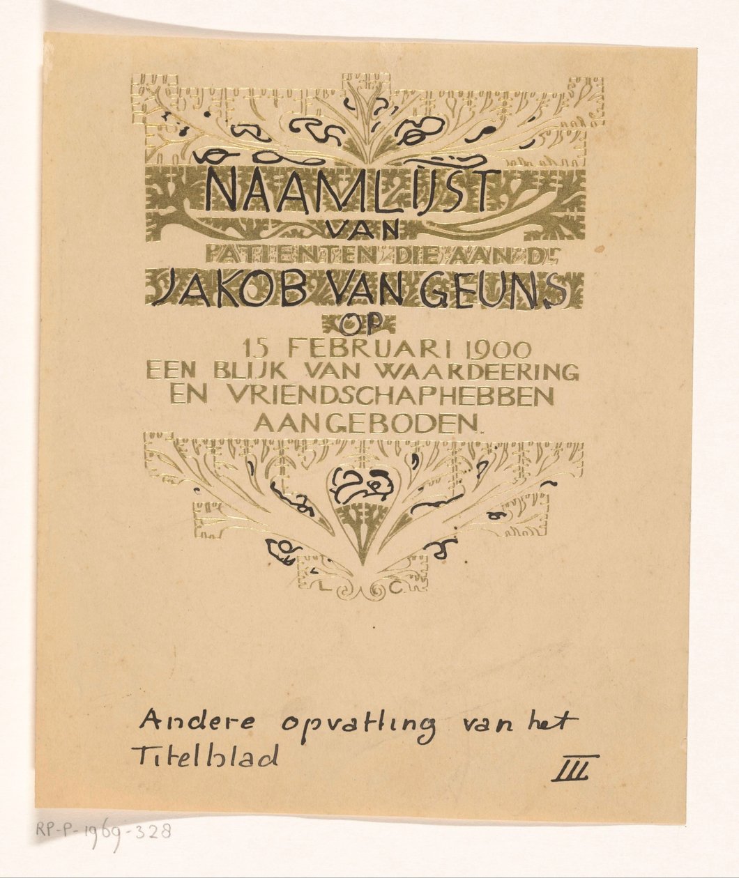 Huldeblijk an Jacob van Geuns alkotó: Carel Adolph Lion Cachet