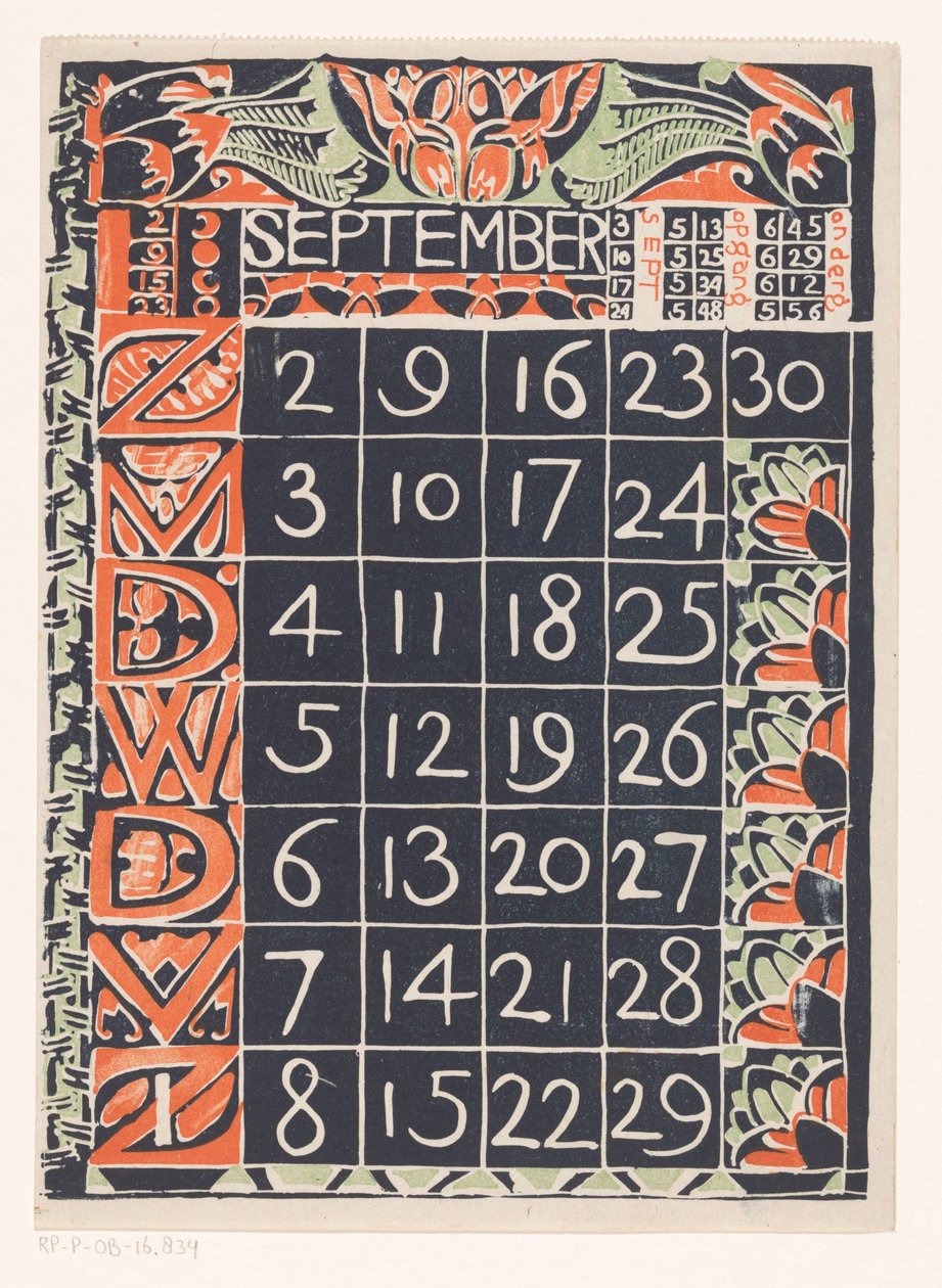 Kalenderblatt September 1900 alkotó: Carel Adolph Lion Cachet