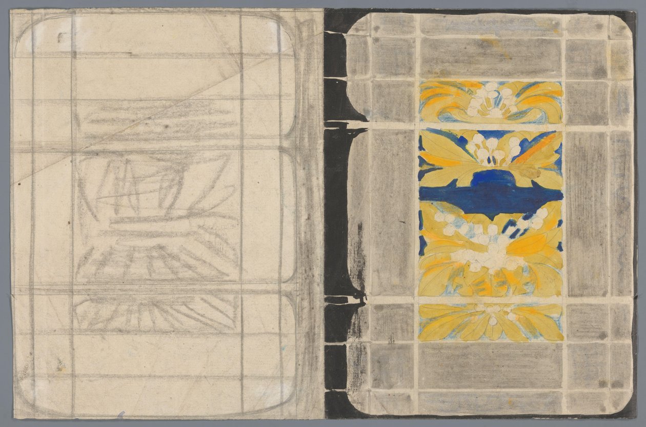 Entwurf für einen Buchumschlag mit Blumenmotiv alkotó: Carel Adolph Lion Cachet