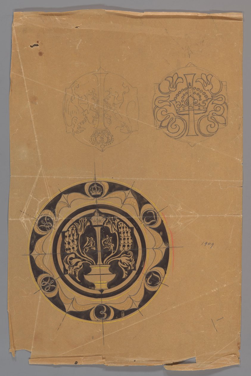 Entwurf für einen Teller mit Krone und Monogramm alkotó: Carel Adolph Lion Cachet