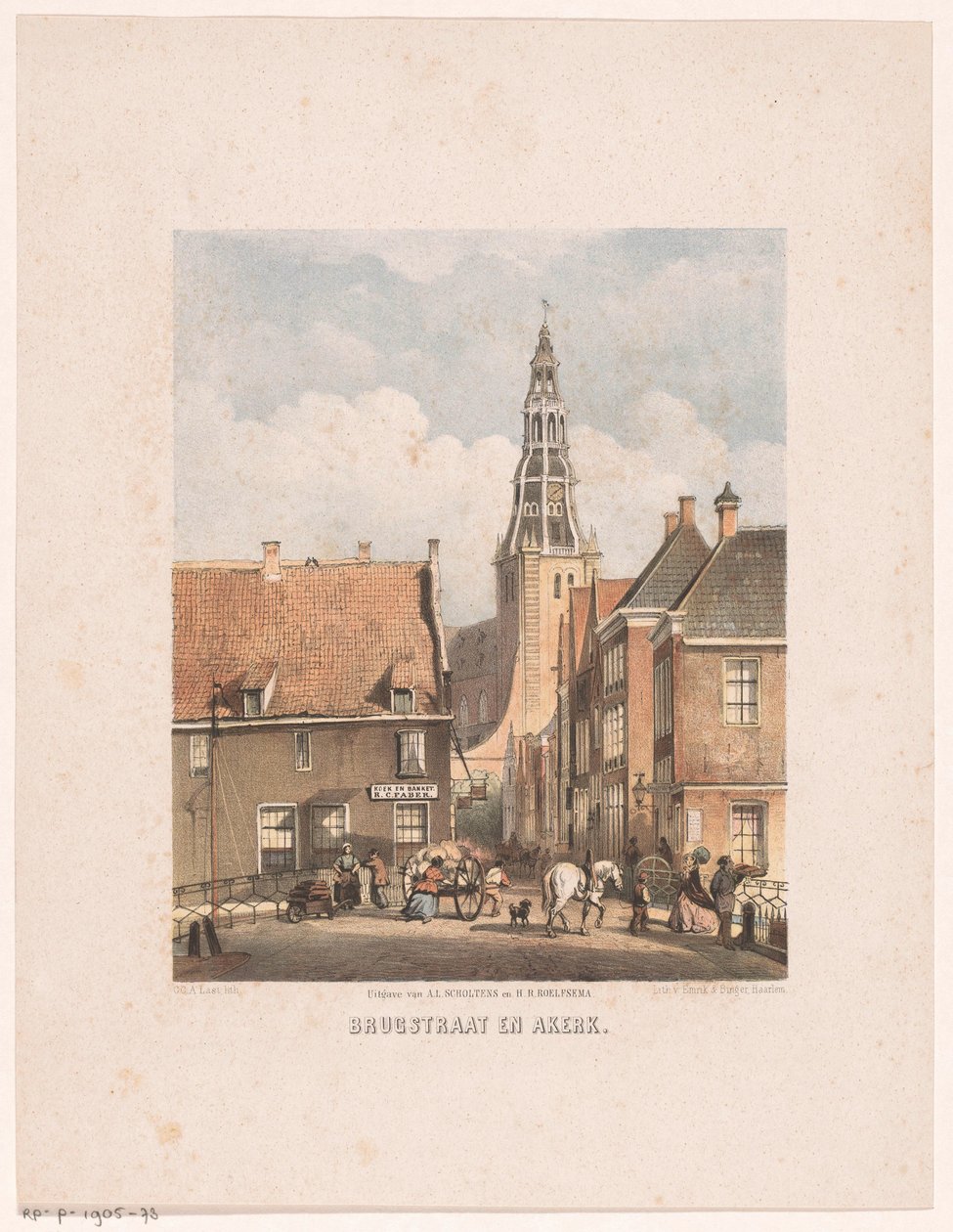 Brugstraat és Der Aa templom Groningenben Brugstraat és Akerk (cím az objektumon) alkotó: Carel Christiaan Antony Last