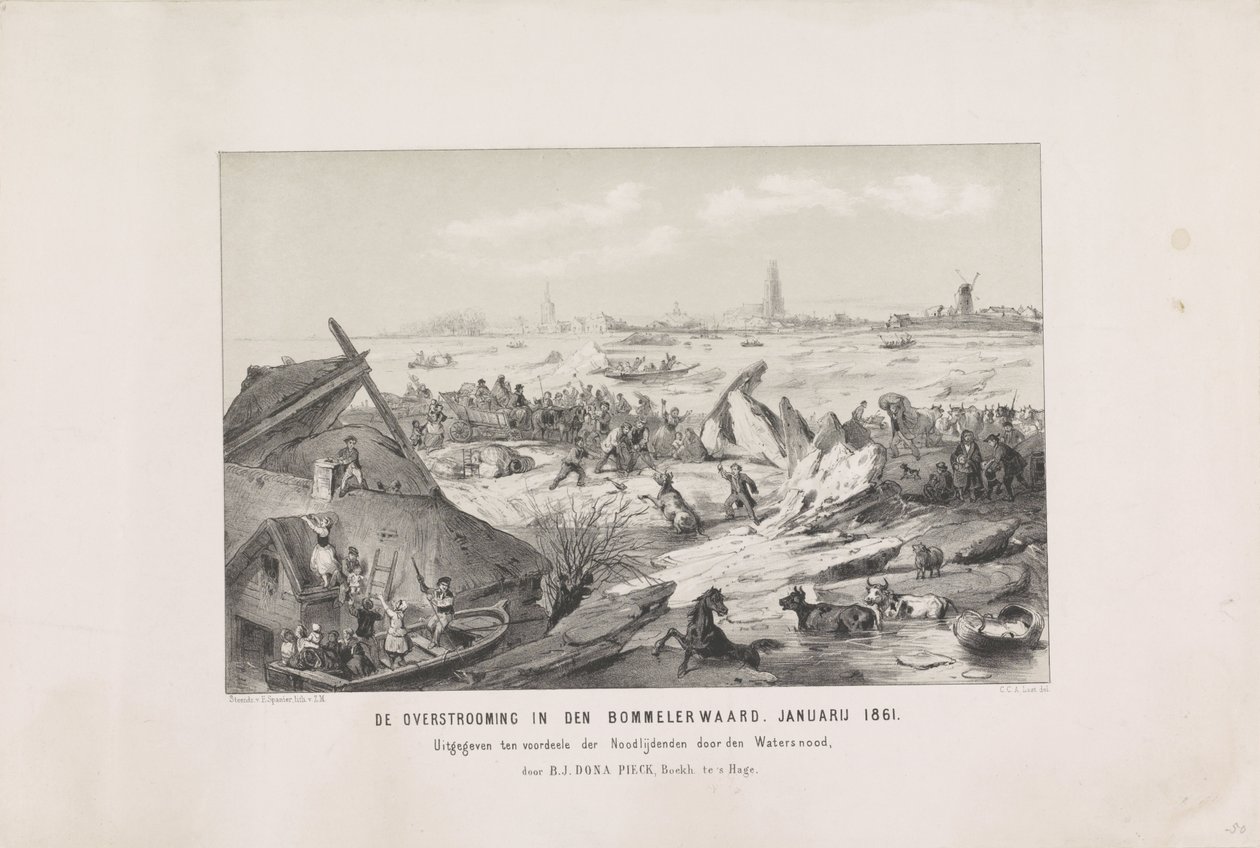 Az árvíz a Bommelerwaardban. 1861. január (cím a tárgyon) alkotó: Carel Christiaan Antony Last