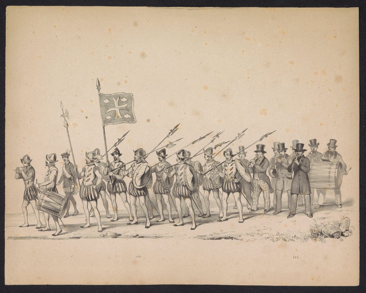 Az utrechti hallgatók maskarádéja, 1846 (22. tábla) A jelmezes körmenet ábrázolása, amely II. Fülöp spanyol herceg utrechti körmenetét ábrázolja, 1549. október 3-án, 1846. június 17-én tartotta H.H. Az Utrechtsche diákjai alkotó: Carel Christiaan Antony Last