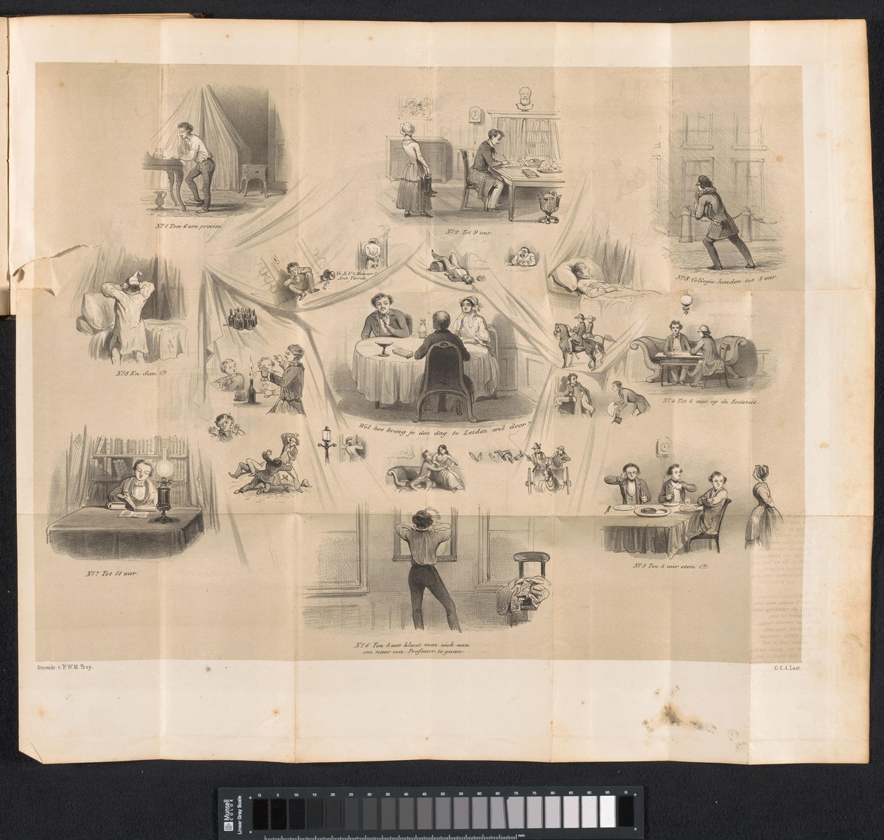 Rajzfilm Leideni diákalmanachban, 1853 alkotó: Carel Christiaan Antony Last