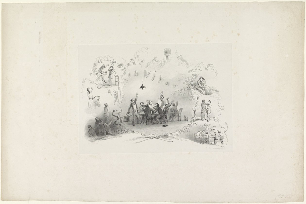 Rajzfilm a leideni diákalmanachból, 1849 Io Vivat (cím az objektumon) alkotó: Carel Christiaan Antony Last