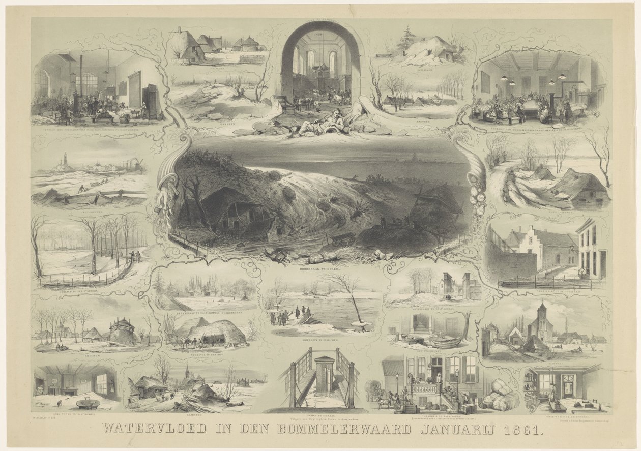 Árvíz den Bommelerwaardban, 1861. január (cím a tárgyon) alkotó: Carel Christiaan Antony Last