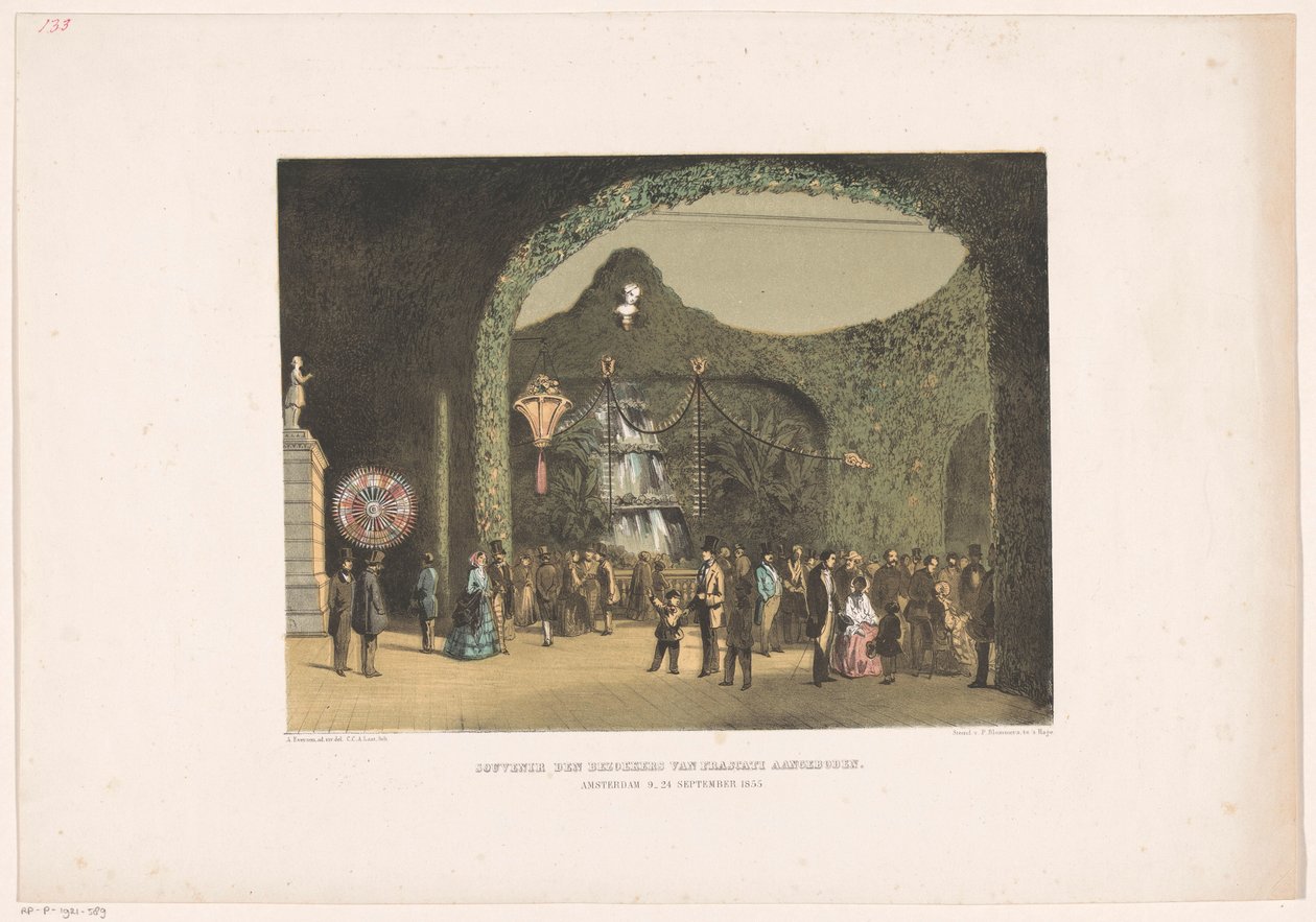 Csarnok Frascatiban Amszterdamban 1855 Emléktárgyakat kínálnak a Frascati látogatóinak. Amszterdam 1855. szeptember 9-24 (cím a tárgyon) alkotó: Carel Christiaan Antony Last